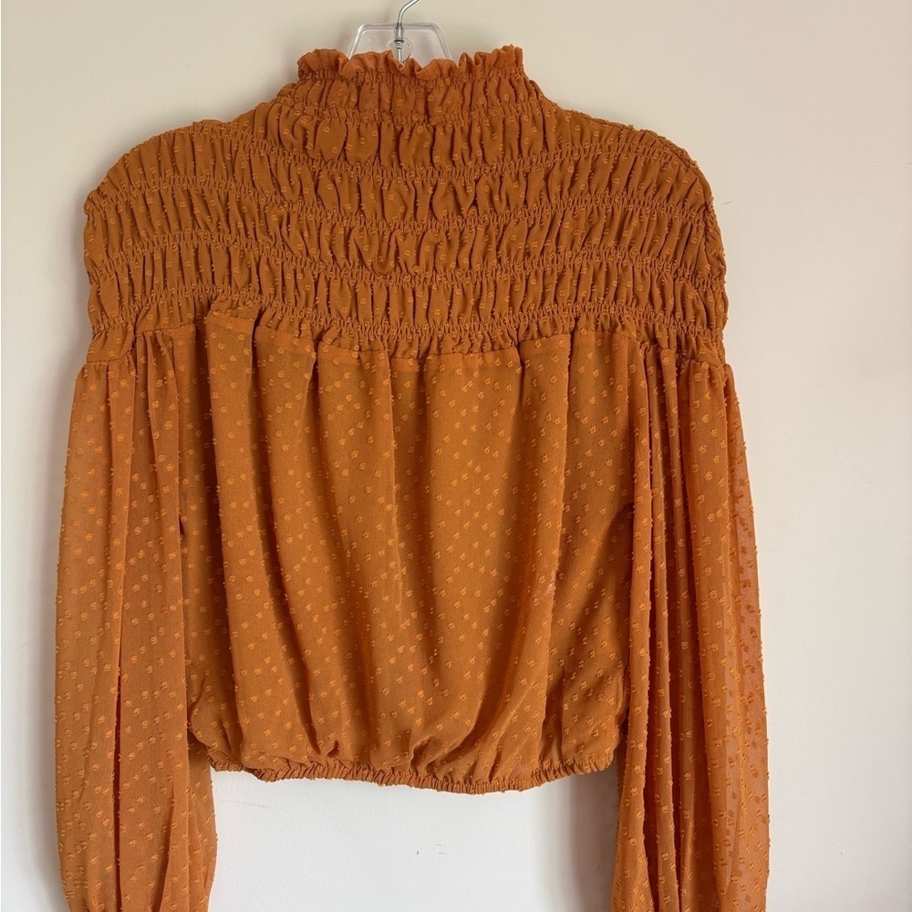 Astr Rust Smocked Blouse size XS orange